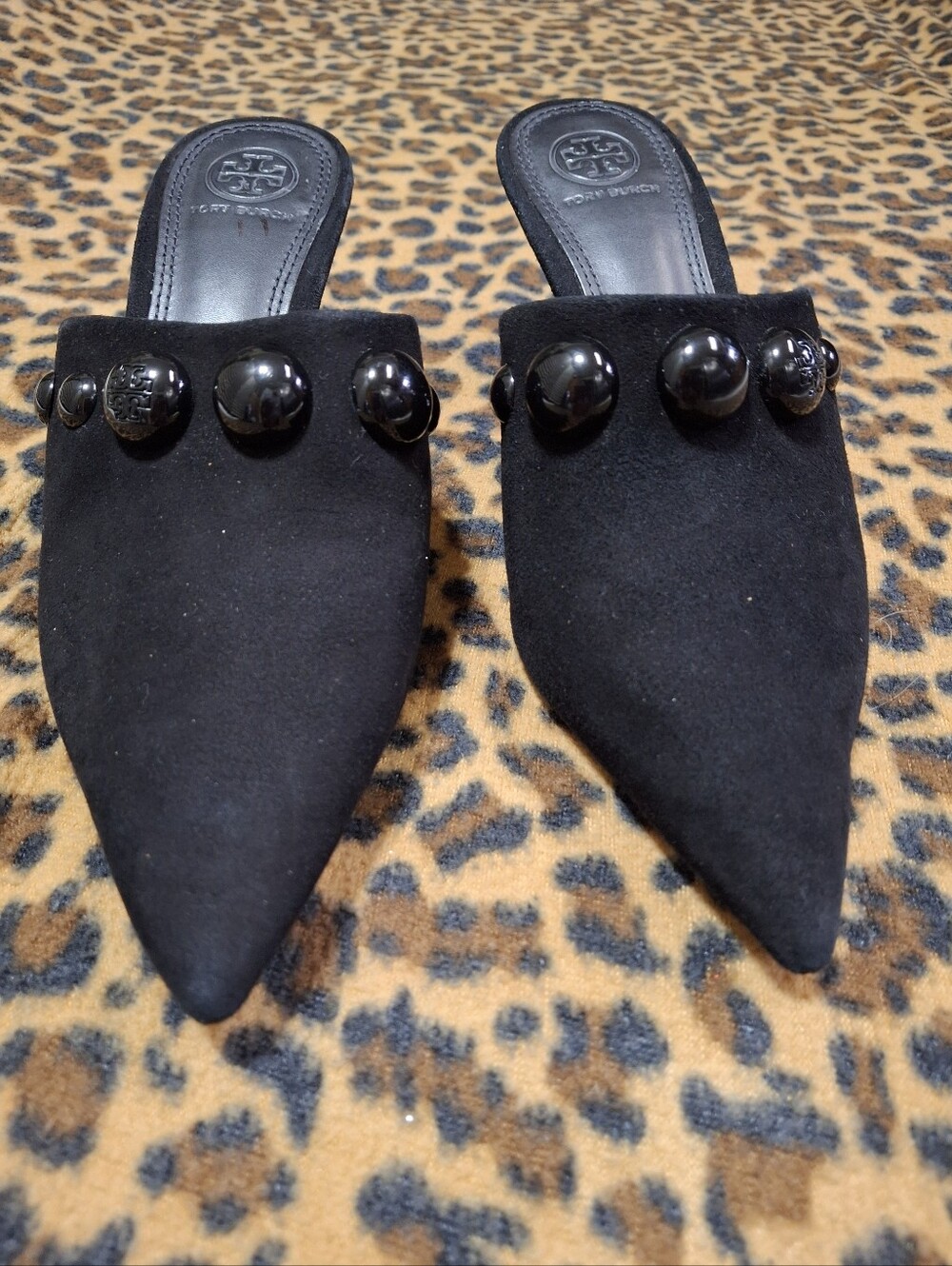 Tory Burch Georgina Studded Suede Kitten Heel Pointed Toe Mules Shoes Size 7 - Picture 7 of 16